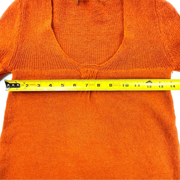 KUNA Women's Orange 100% Baby Alpaca V-Neck Long Sleeve Soft Sweater Size Medium - Picture 6 of 9